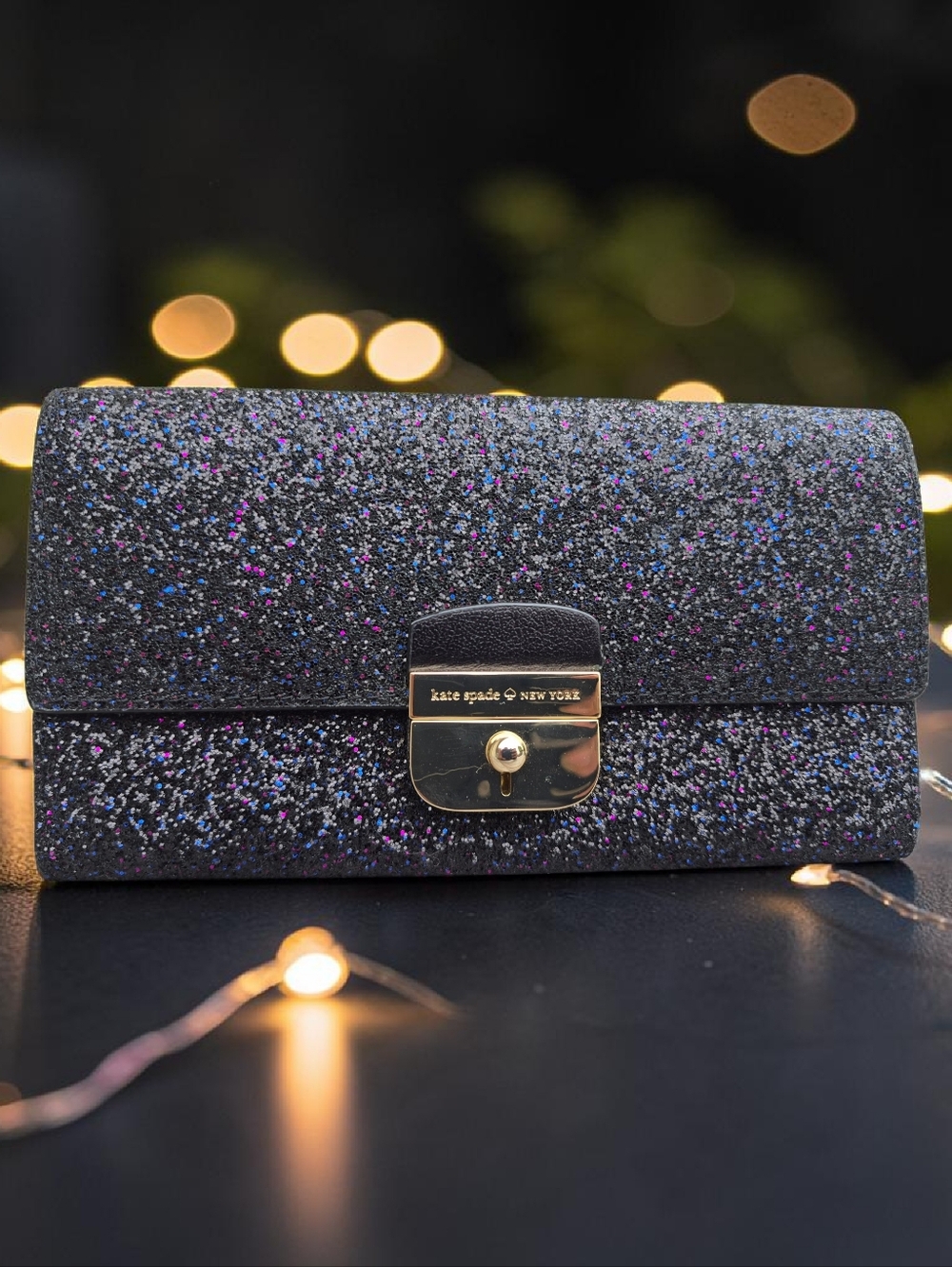 Kate Spade New York Sunset Lane Milou Leather Glitter Clutch